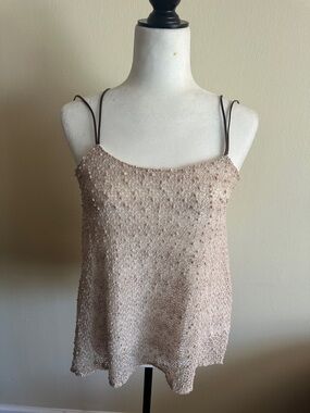 Deletta Beige Textured Spaghetti Strap Cami